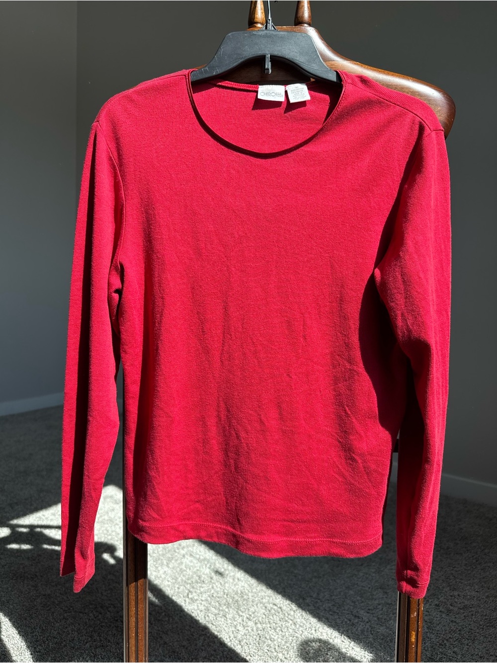 Cherokee Red Rib Knit Long Sleeve Top Women’s Cotton Blend Y2K Size L Basic